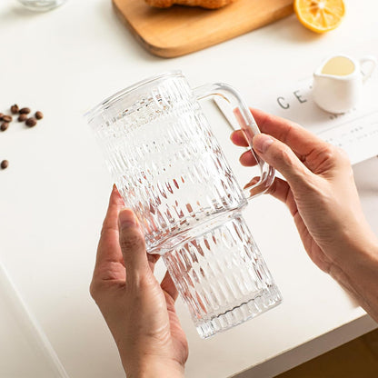 24 oz Ribbed Glass Tumbler with Handle, 2-Pack Iced Coffee Cups