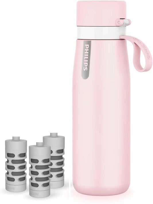 Bottle with Filter, Filter Water Bottle Stainless Steel with GoZero Everyday BPA-Free Tap Water Filter, Water Filter Bottle Keep Drink Cold 24 Hours, 3 Filters for 120 gal / 6 Months