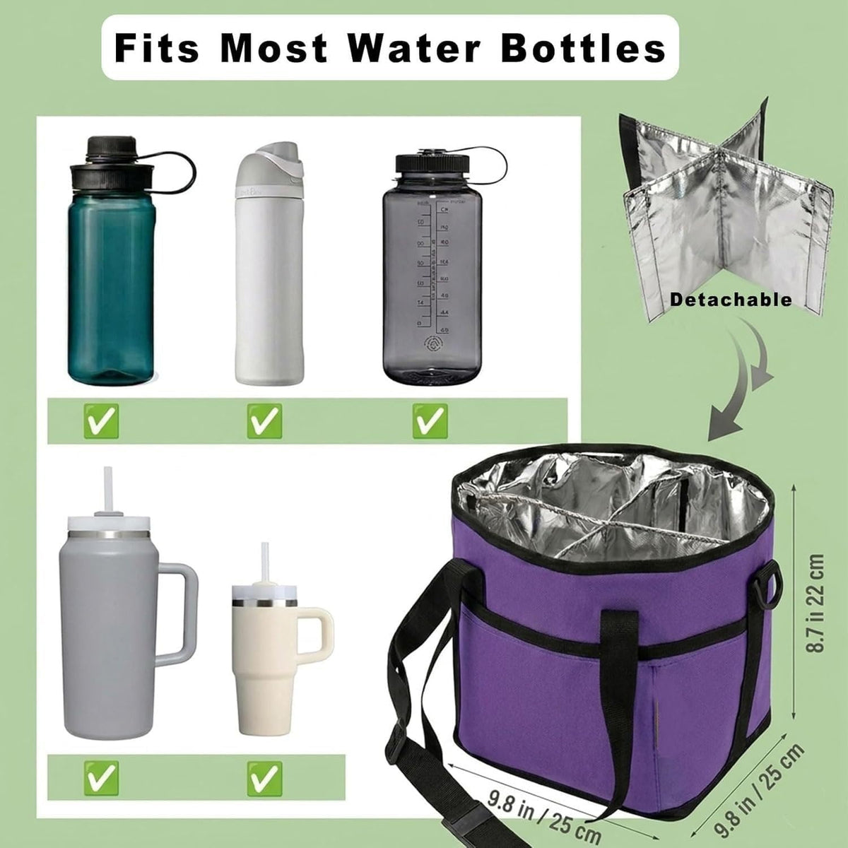 Insulated Drink Carrier for 4 Cups，4 Compartment Drink Bag with Adjustable Strap，4 Water Bottle Holder with Strap for Coffee, Travel, Outings