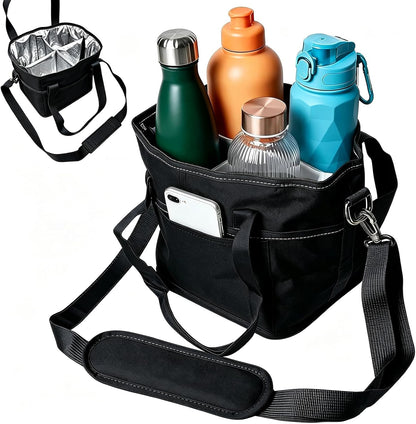 Insulated Drink Carrier for 4 Cups，4 Compartment Drink Bag with Adjustable Strap，4 Water Bottle Holder with Strap for Coffee, Travel, Outings