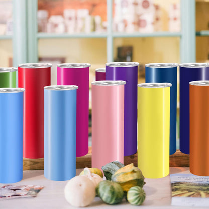16 Pack Skinny Tumblers 20oz Bulk Straight Stainless Steel Double Wall Vacuum Insulated Tumbler with Lid and Straw & Silicone Base for Travel, DIY, 16 Colors