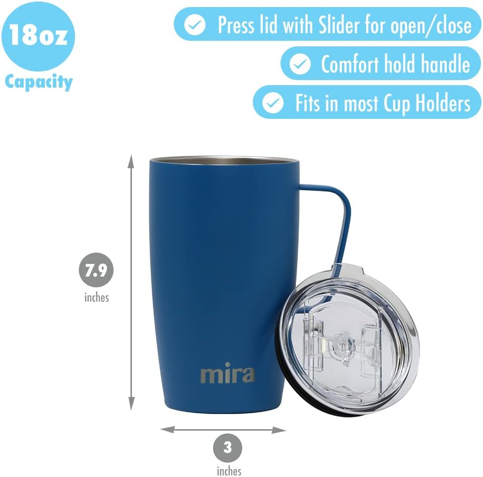 18 oz Insulated Coffee Mug - Stainless Steel Travel Cup with Easy-Grip Handle - Car Cup Holder Compatible - Taffy Pink