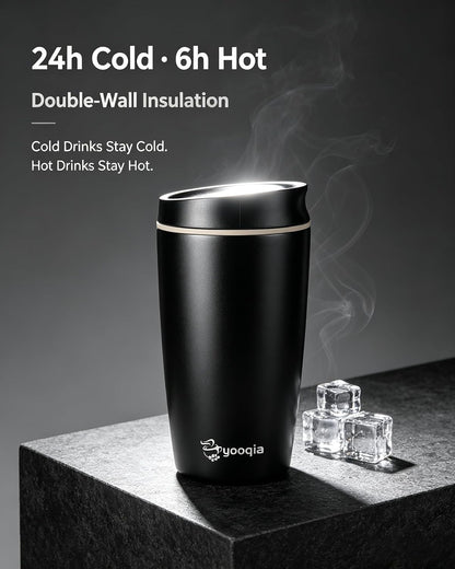 Insulated Travel Coffee Tumbler, Stainless Steel, Leak Proof, BPA Free, 12 oz (black)