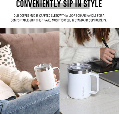 20oz Stainless Steel Mug w/Handle - Double Wall Insulated Travel Tumbler w/Flip Lid - Leak Proof Tumbler-Thermal Cup for Coffee, Tea & More - Keep Hot & Cold Drinks (Mint Green, 20 oz)