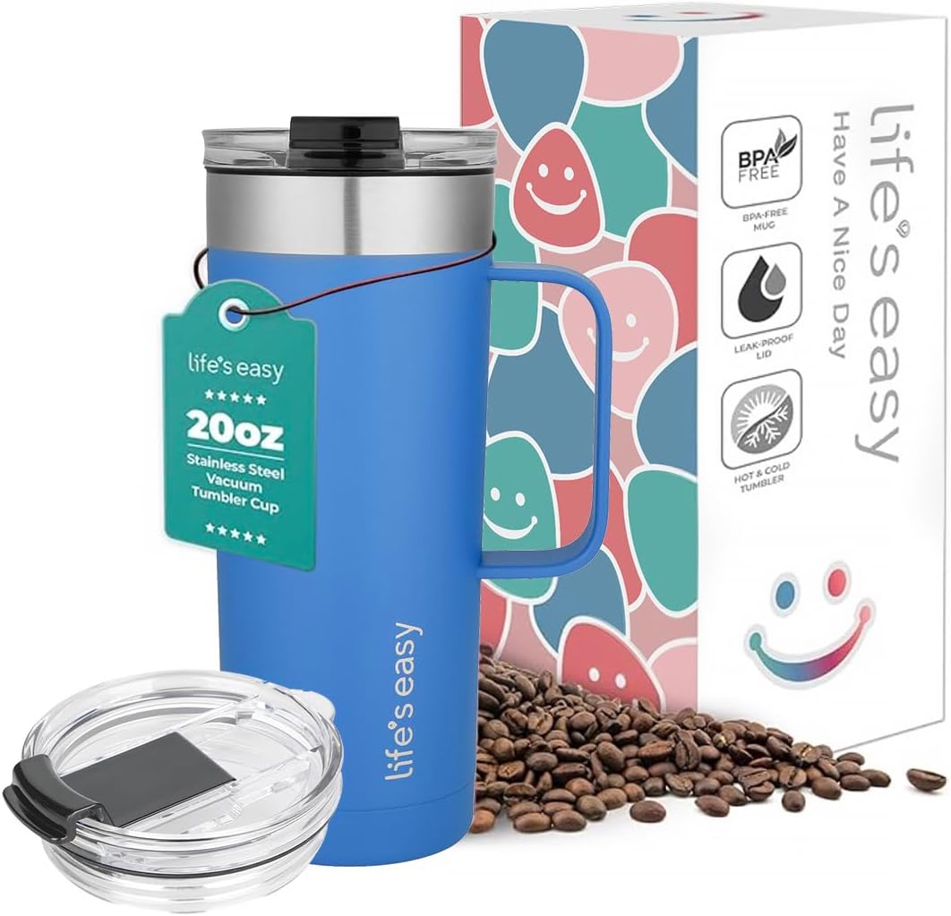20oz Stainless Steel Mug w/Handle - Double Wall Insulated Travel Tumbler w/Flip Lid - Leak Proof Tumbler-Thermal Cup for Coffee, Tea & More - Keep Hot & Cold Drinks (Mint Green, 20 oz)