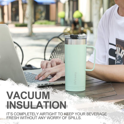 20oz Stainless Steel Mug w/Handle - Double Wall Insulated Travel Tumbler w/Flip Lid - Leak Proof Tumbler-Thermal Cup for Coffee, Tea & More - Keep Hot & Cold Drinks (Mint Green, 20 oz)