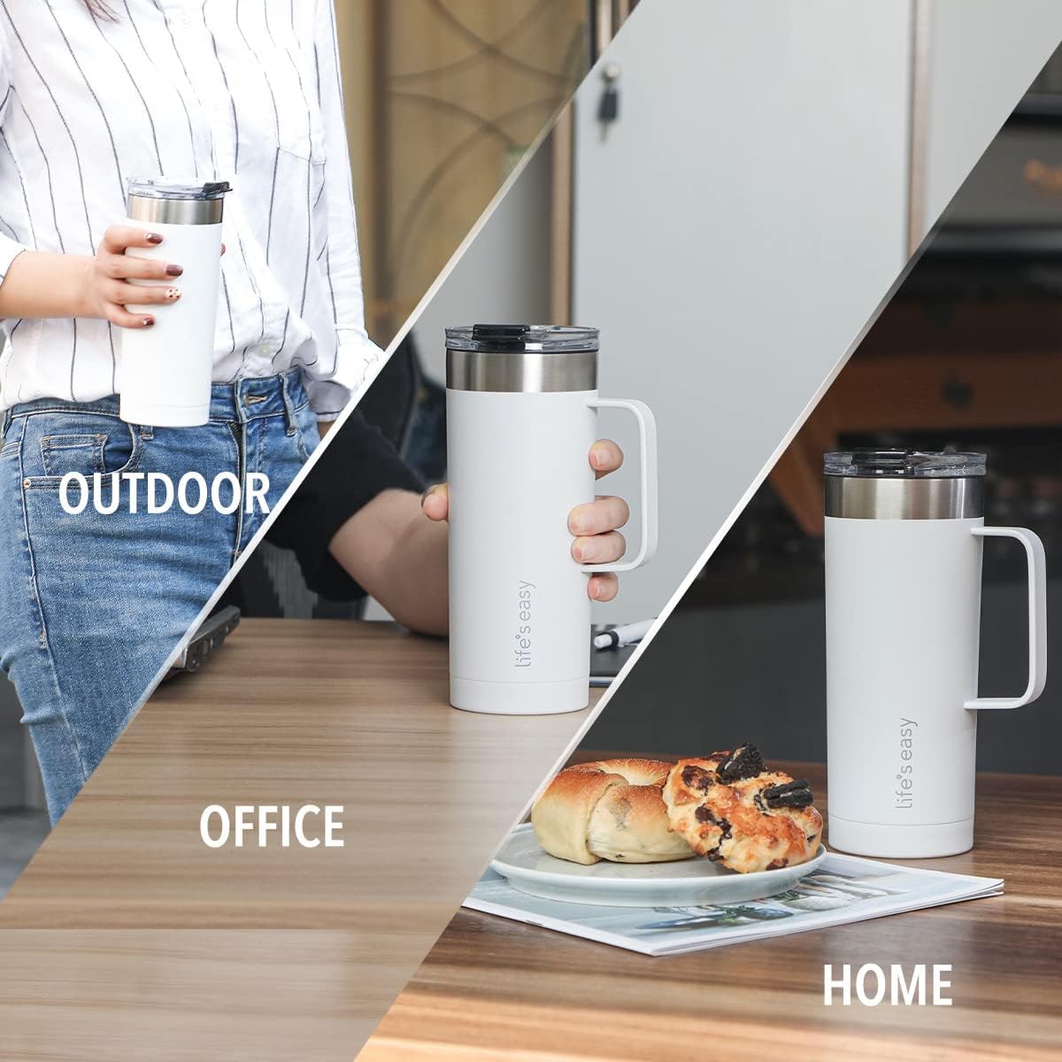 20oz Stainless Steel Mug w/Handle - Double Wall Insulated Travel Tumbler w/Flip Lid - Leak Proof Tumbler-Thermal Cup for Coffee, Tea & More - Keep Hot & Cold Drinks (Mint Green, 20 oz)