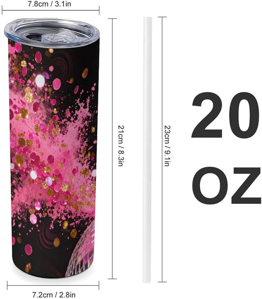 Neon Pink Splatter Car Cup Stainless Steel Tea Cup Insulated Leakproof Water Cup Premiumly Car Tumbler For Driving Commuting Travel Office Home Daily Used Cup