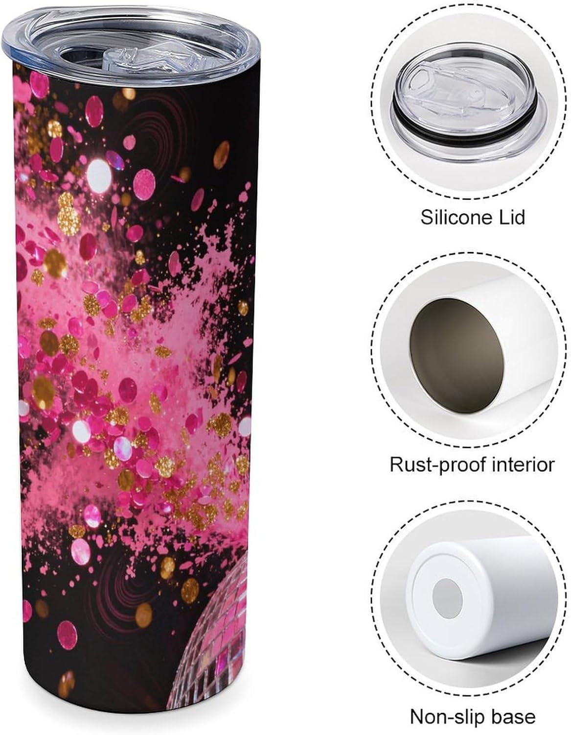 Neon Pink Splatter Car Cup Stainless Steel Tea Cup Insulated Leakproof Water Cup Premiumly Car Tumbler For Driving Commuting Travel Office Home Daily Used Cup