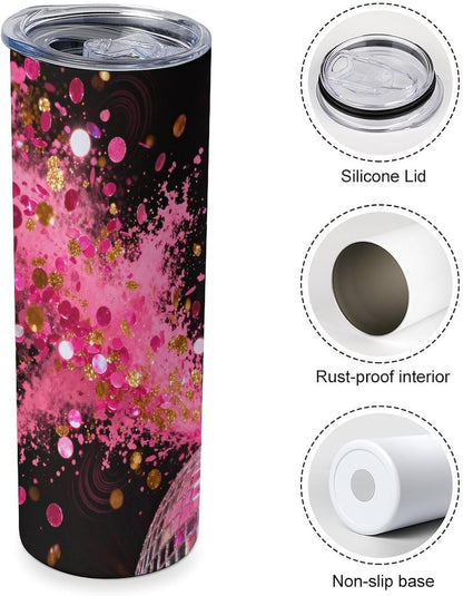 Neon Pink Splatter Car Cup Stainless Steel Tea Cup Insulated Leakproof Water Cup Premiumly Car Tumbler For Driving Commuting Travel Office Home Daily Used Cup