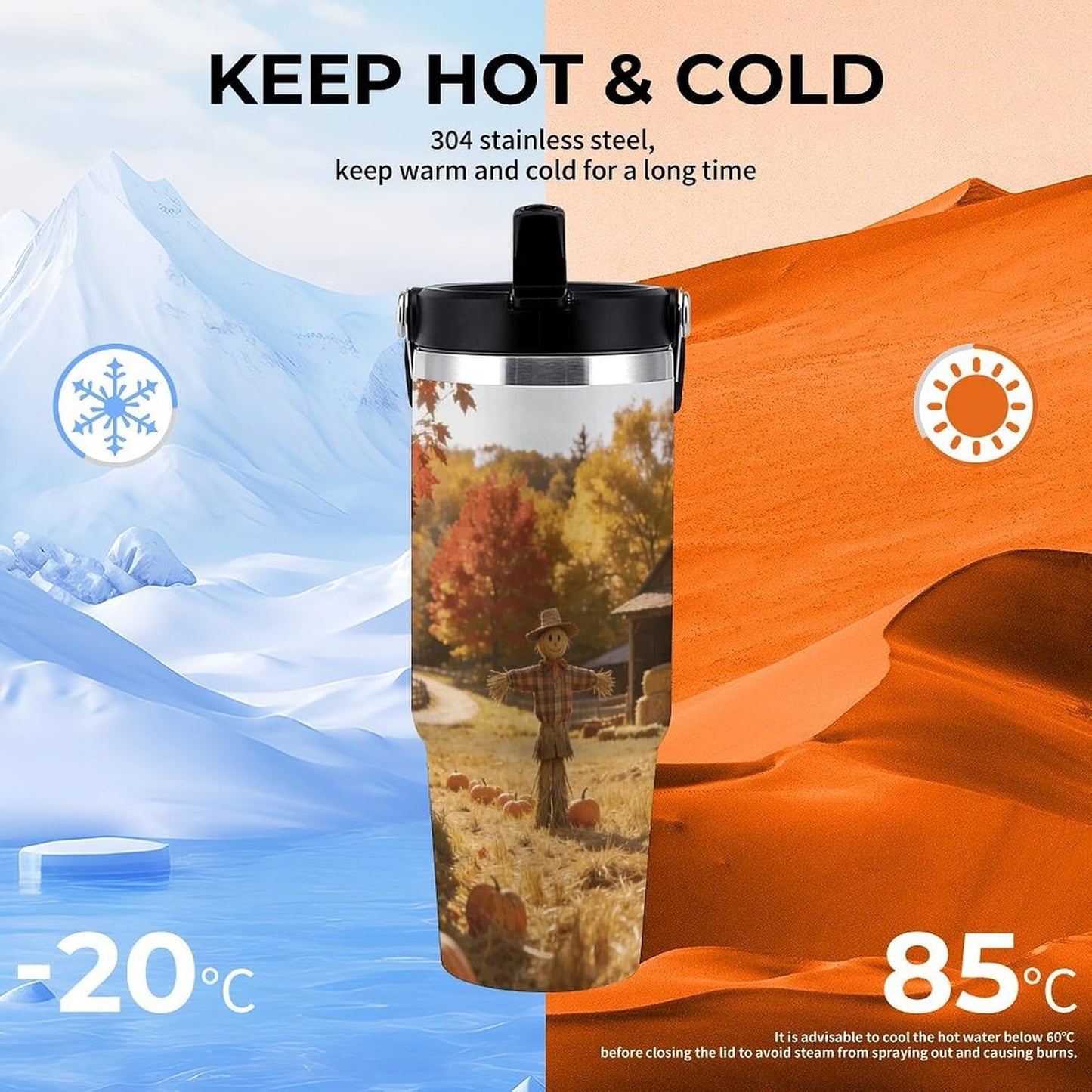 Autumn Field Watchman Water Bottle 30 Oz Stainless Steel Tumbler with Leakproof Lid Double Wall Travel Coffee Mug Vacuum Insulated Cup with Handle Cupholder Compatible for Travel