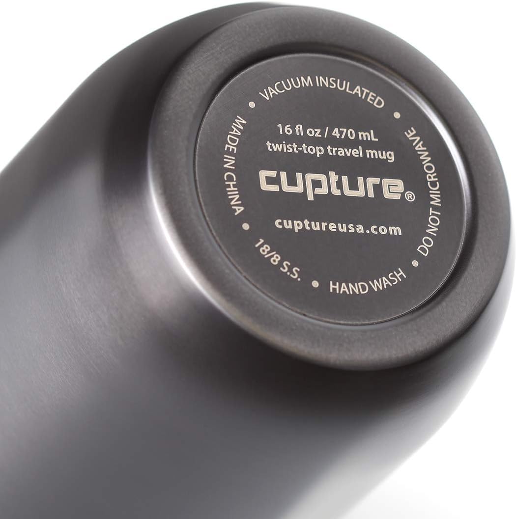 TWIST-TOP Vacuum-Insulated Stainless Steel Travel Mug, 16 oz, Gunmetal Gray