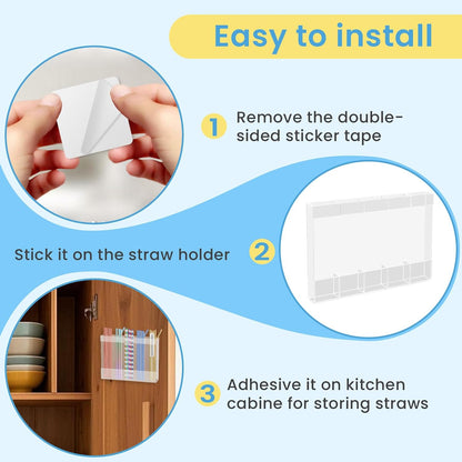 Acrylic Straw Holder for Cabinet Reusable Straw Organizer with AdhesiveTape