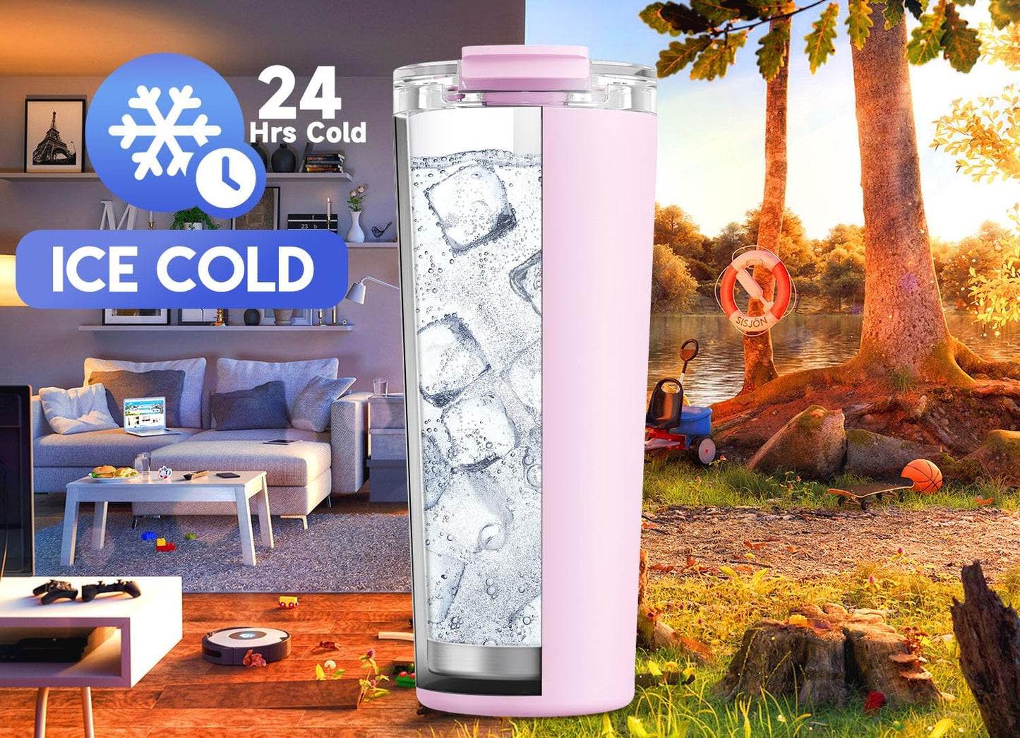24 oz Insulated Travel Coffee Mug: Leak Proof Lid, Night | Stainless Steel Coffee Tumbler, Keeps Hot for 8 Hours or Cold for 24 Hours, Fits in Car Cup Holder, BPA Free
