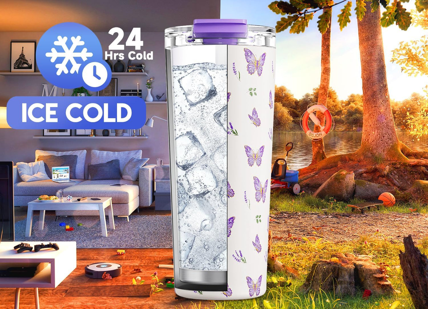 24 oz Insulated Travel Coffee Mug: Leak Proof Lid, Night | Stainless Steel Coffee Tumbler, Keeps Hot for 8 Hours or Cold for 24 Hours, Fits in Car Cup Holder, BPA Free