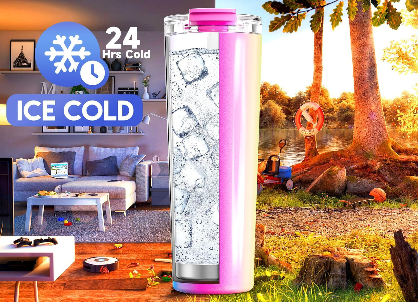 24 oz Insulated Travel Coffee Mug: Leak Proof Lid, Night | Stainless Steel Coffee Tumbler, Keeps Hot for 8 Hours or Cold for 24 Hours, Fits in Car Cup Holder, BPA Free