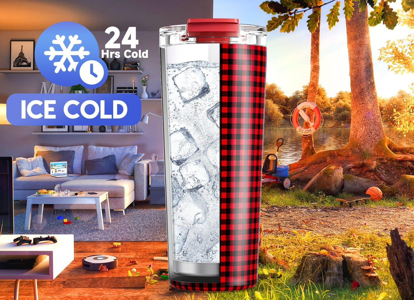 24 oz Insulated Travel Coffee Mug: Leak Proof Lid, Night | Stainless Steel Coffee Tumbler, Keeps Hot for 8 Hours or Cold for 24 Hours, Fits in Car Cup Holder, BPA Free