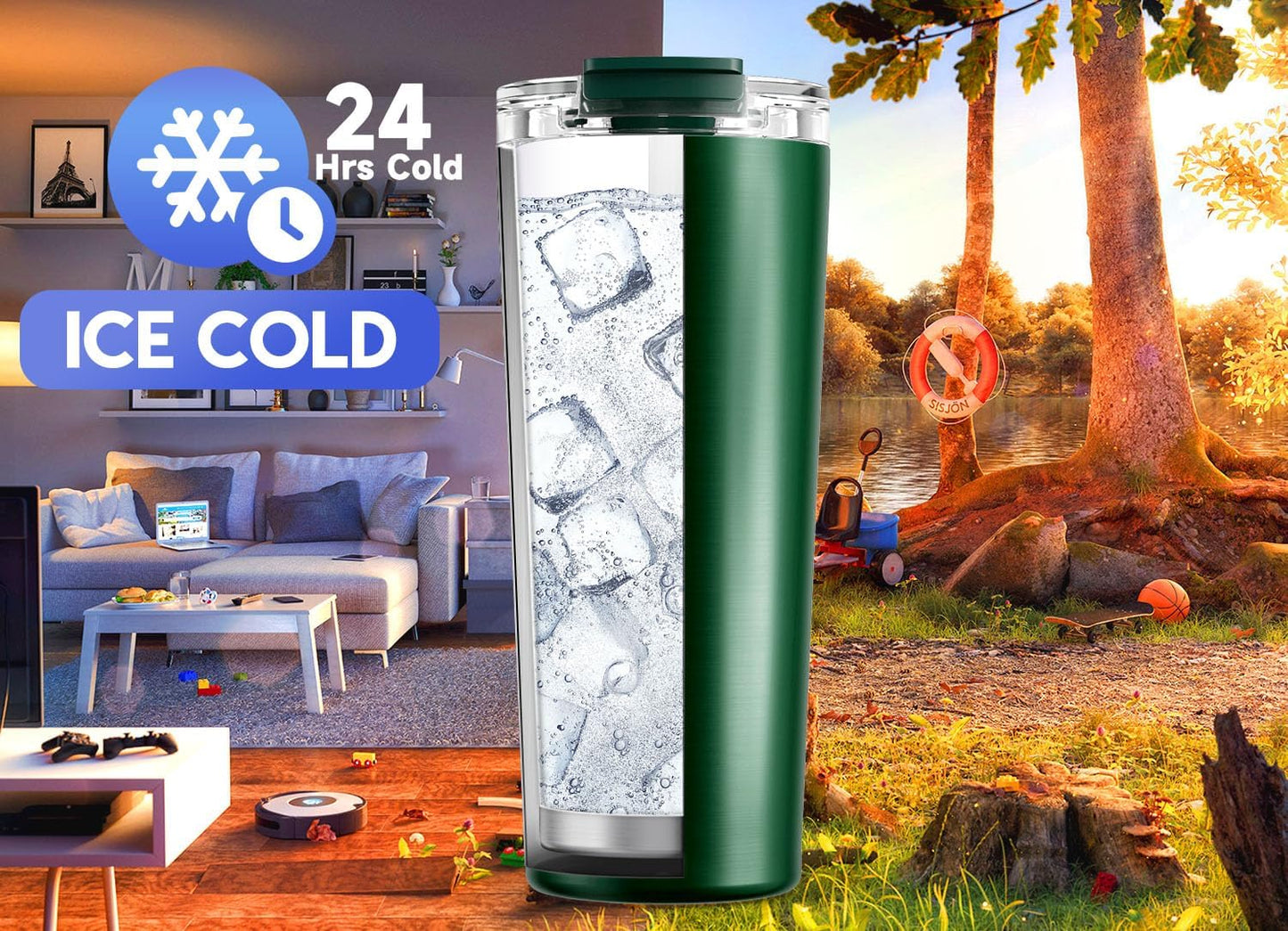24 oz Insulated Travel Coffee Mug: Leak Proof Lid, Night | Stainless Steel Coffee Tumbler, Keeps Hot for 8 Hours or Cold for 24 Hours, Fits in Car Cup Holder, BPA Free