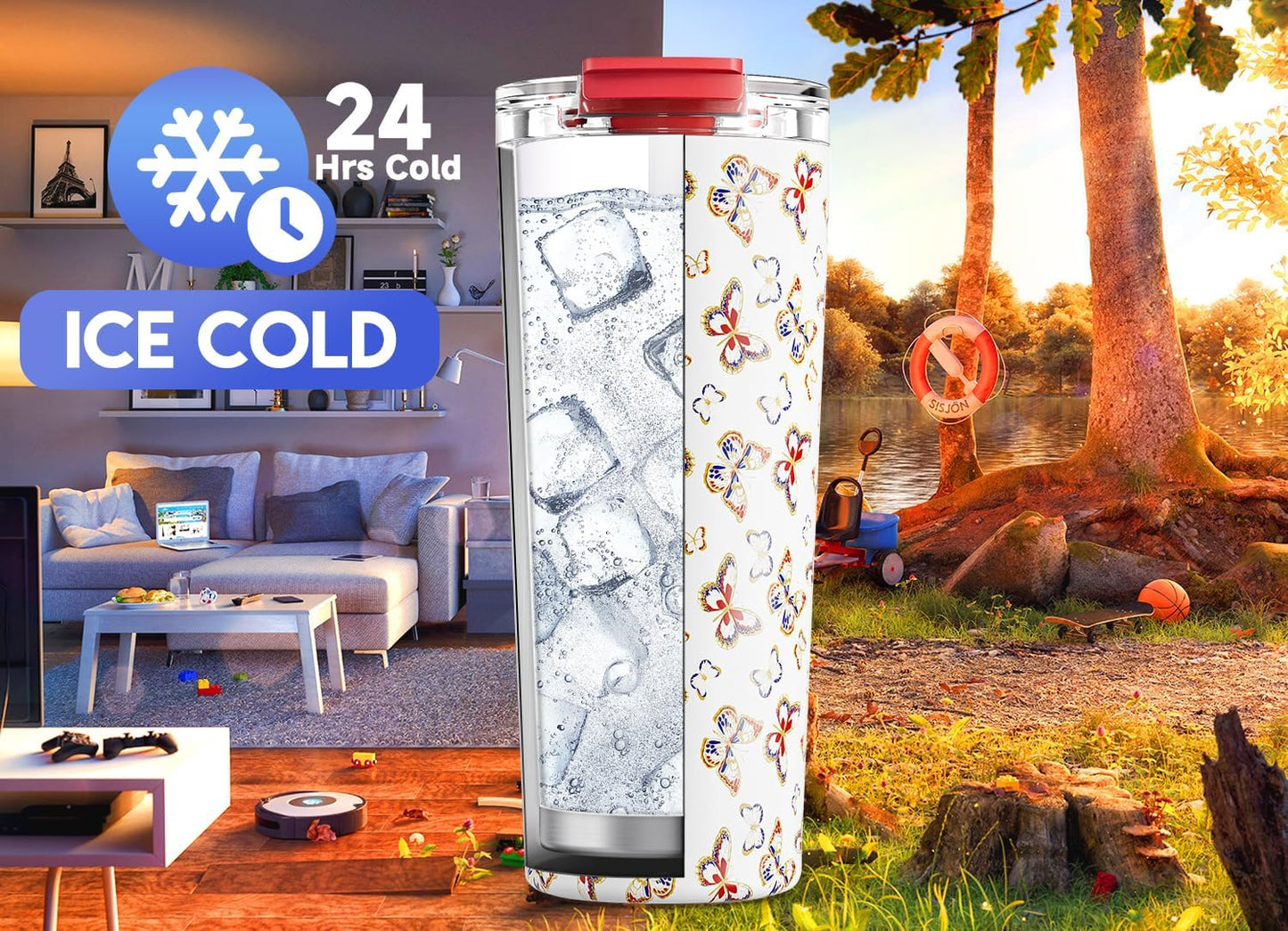 24 oz Insulated Travel Coffee Mug: Leak Proof Lid, Night | Stainless Steel Coffee Tumbler, Keeps Hot for 8 Hours or Cold for 24 Hours, Fits in Car Cup Holder, BPA Free