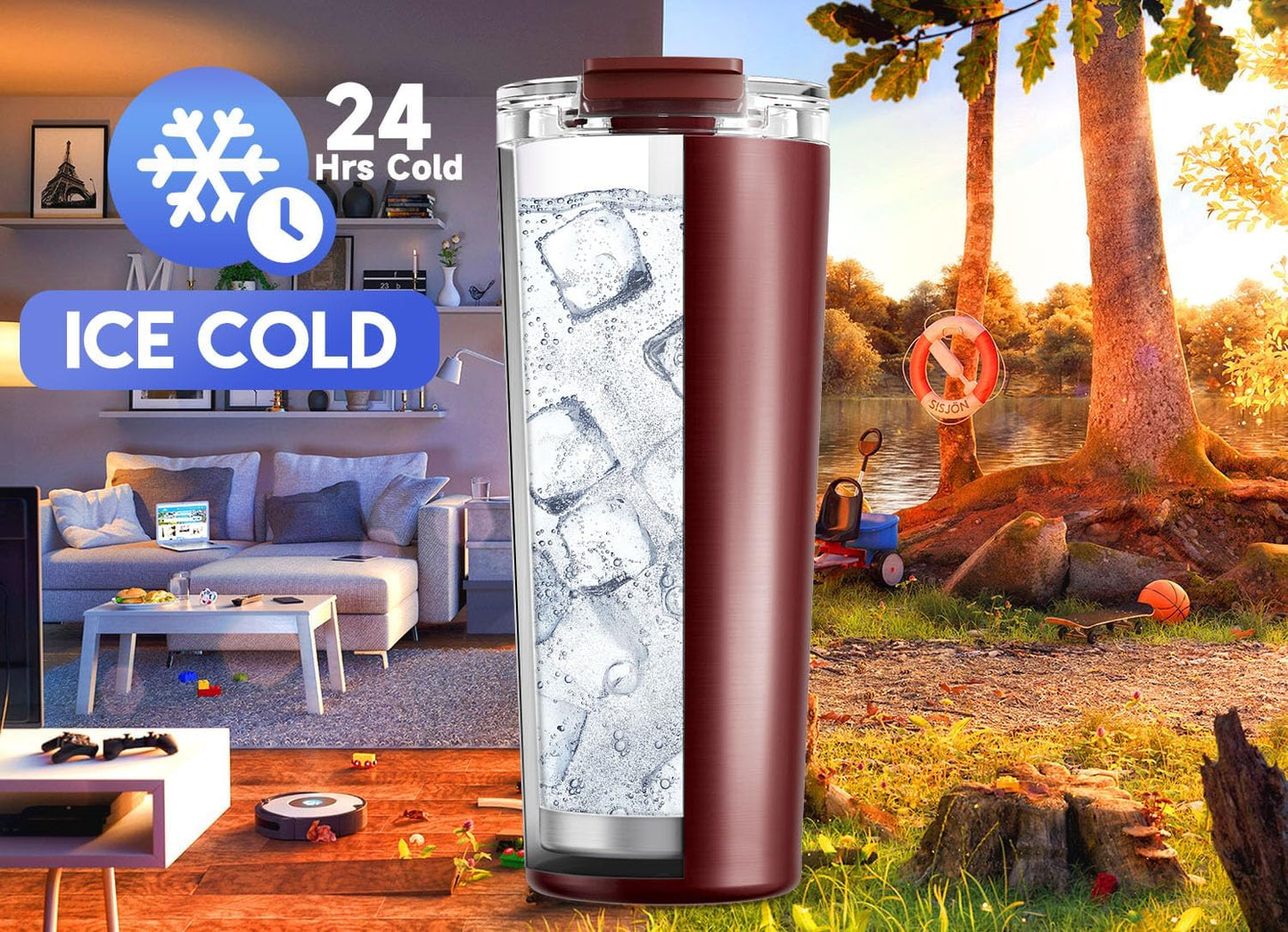 24 oz Insulated Travel Coffee Mug: Leak Proof Lid, Night | Stainless Steel Coffee Tumbler, Keeps Hot for 8 Hours or Cold for 24 Hours, Fits in Car Cup Holder, BPA Free