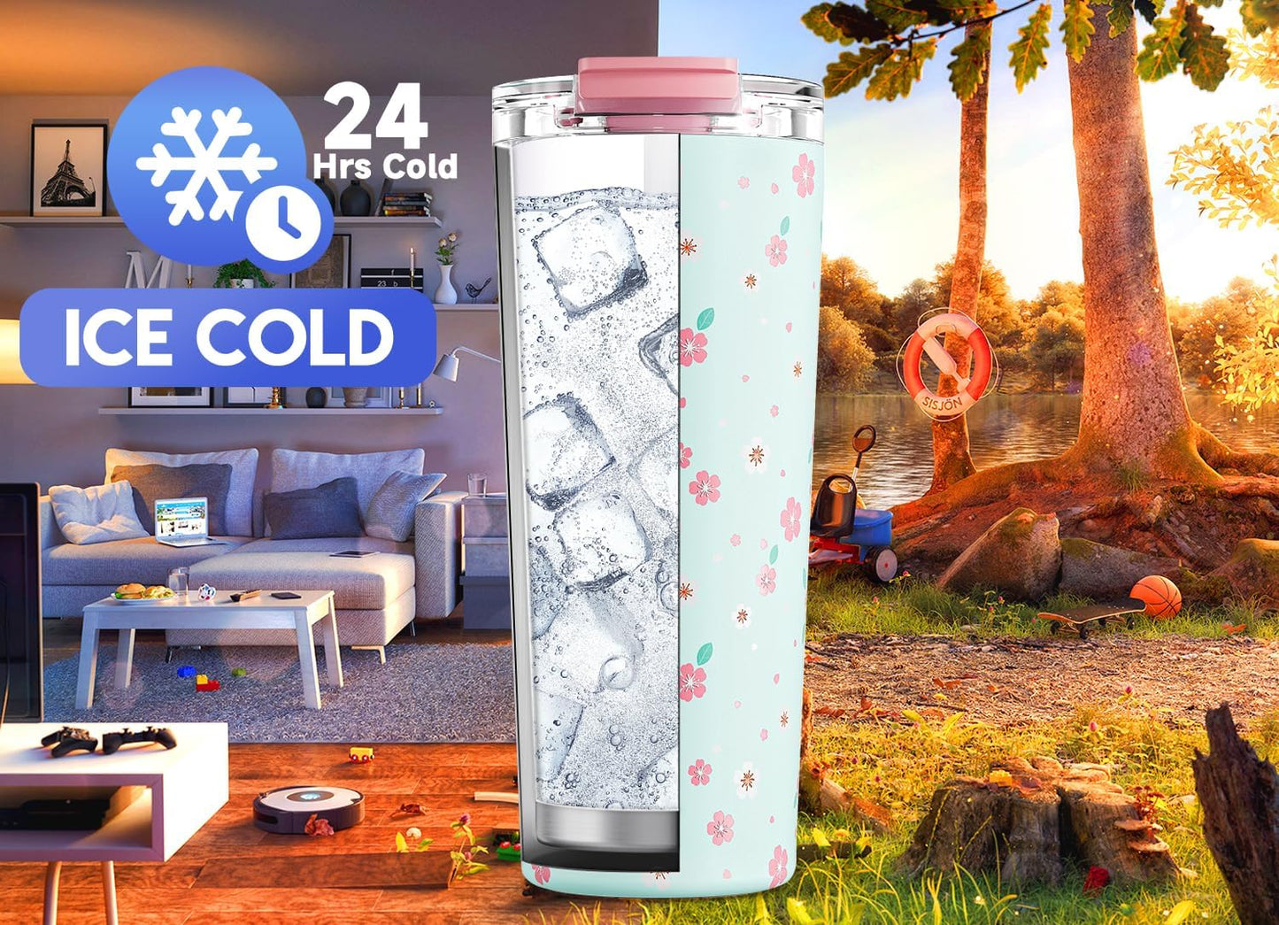 24 oz Insulated Travel Coffee Mug: Leak Proof Lid, Night | Stainless Steel Coffee Tumbler, Keeps Hot for 8 Hours or Cold for 24 Hours, Fits in Car Cup Holder, BPA Free