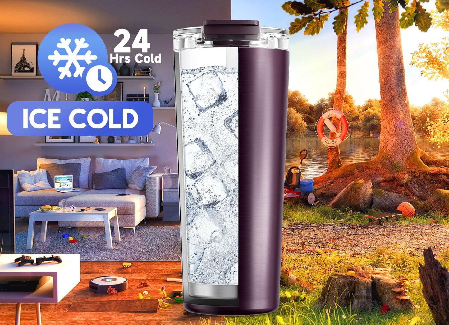 24 oz Insulated Travel Coffee Mug: Leak Proof Lid, Night | Stainless Steel Coffee Tumbler, Keeps Hot for 8 Hours or Cold for 24 Hours, Fits in Car Cup Holder, BPA Free