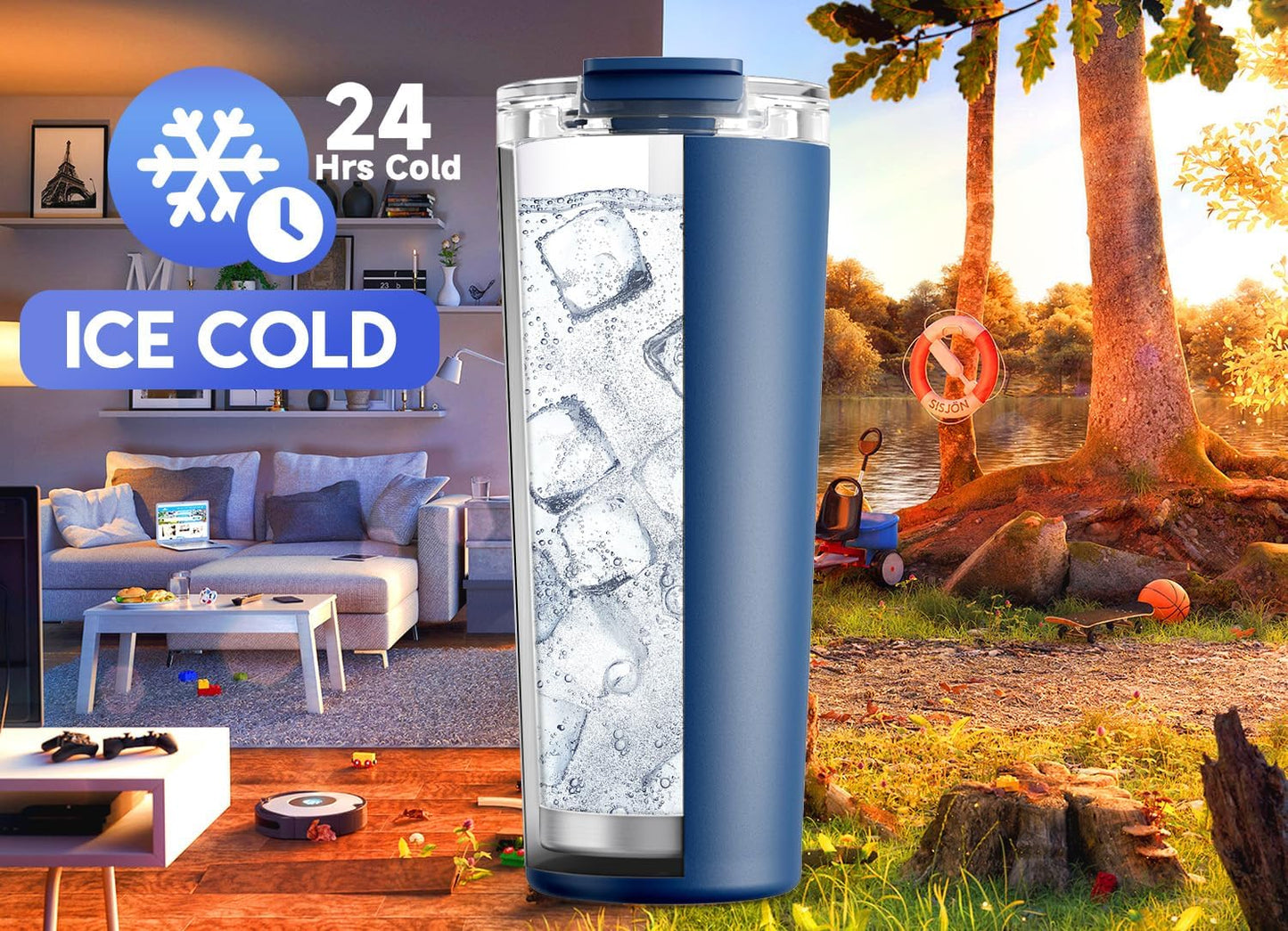 24 oz Insulated Travel Coffee Mug: Leak Proof Lid, Night | Stainless Steel Coffee Tumbler, Keeps Hot for 8 Hours or Cold for 24 Hours, Fits in Car Cup Holder, BPA Free