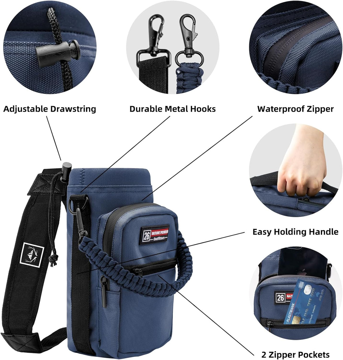26-128 oz Insulated Water Bottle Carrier Holder with Strap