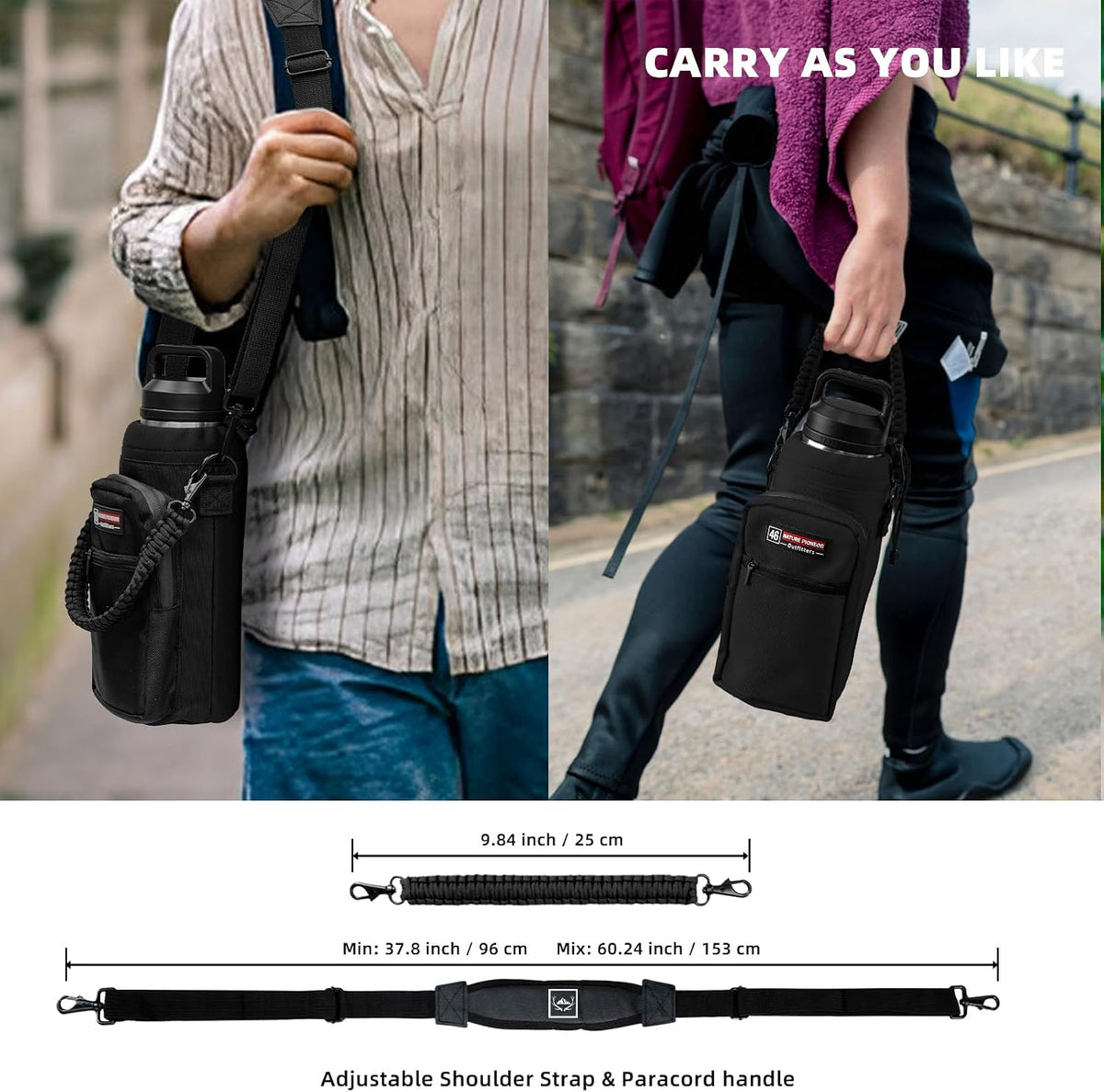 26-128 oz Insulated Water Bottle Carrier Holder with Strap