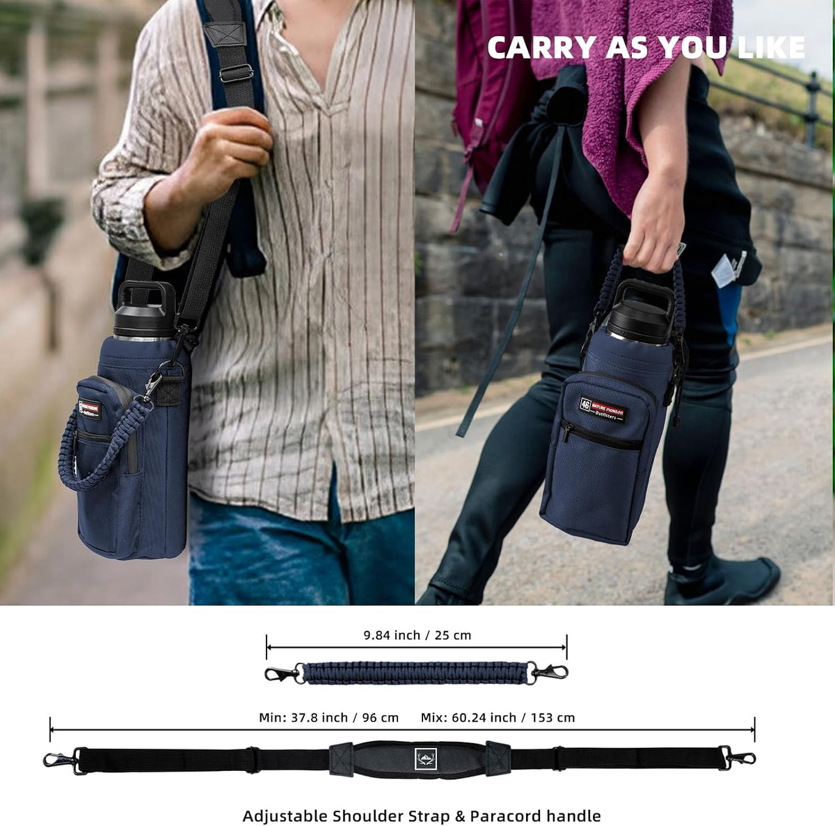 26-128 oz Insulated Water Bottle Carrier Holder with Strap