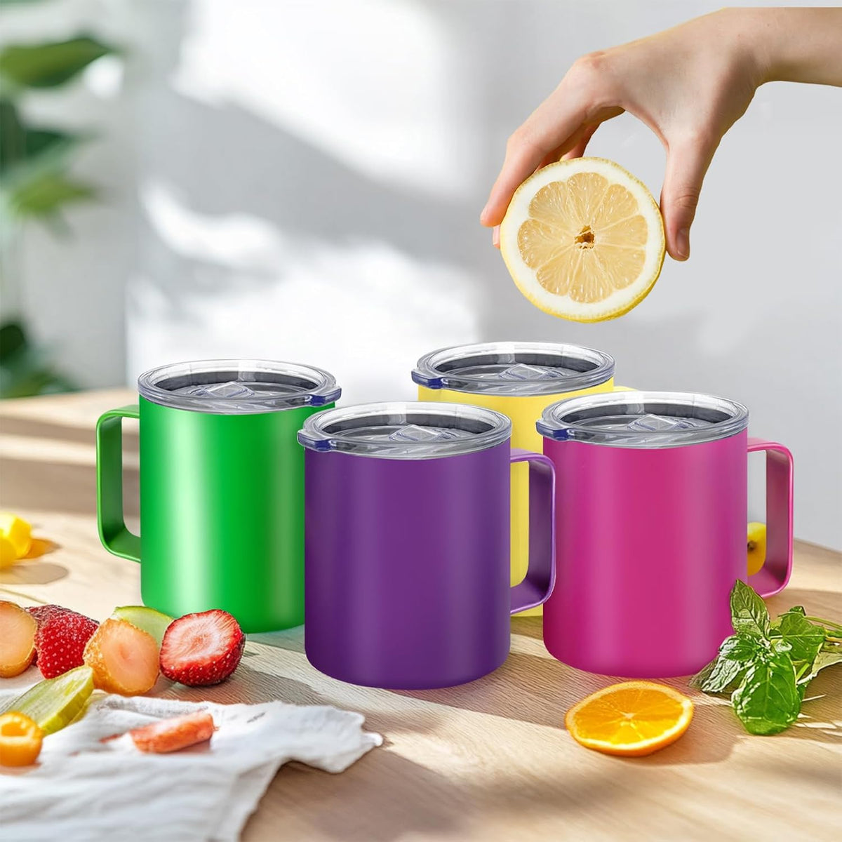 16 Pack Stainless Steel Insulated Coffee Mug Bulk with Handle & Lids, 12oz Vacuum Insulated Double Wall Travel Mug for Hot and Cold Drinks Home Office Car, 16 Colors
