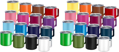 16 Pack Stainless Steel Insulated Coffee Mug Bulk with Handle & Lids, 12oz Vacuum Insulated Double Wall Travel Mug for Hot and Cold Drinks Home Office Car, 16 Colors