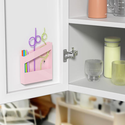 Acrylic Straw Holder for Cabinet - 9.5 Inch Clear Reusable Straw Organizer Dispenser with Ultra Sticky Adhesive Tapes, Slanted Kitchen Accessories Container Cupboard Door Mounted