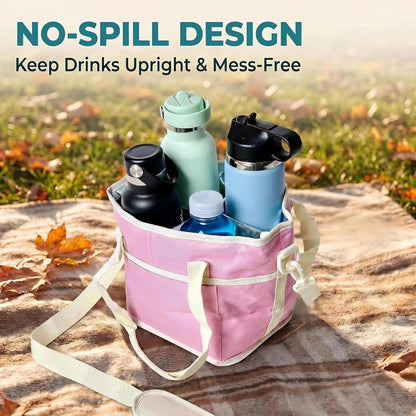 Drink Carrier Tote Bag, Water Bottle Holder with Adjustable Strap,4 Compartment Wate Drink Carrier Bag, Multiple Tumbler Holder Caddy for Coffee, Picnic, Office, Travel, Fits 4 Drinks