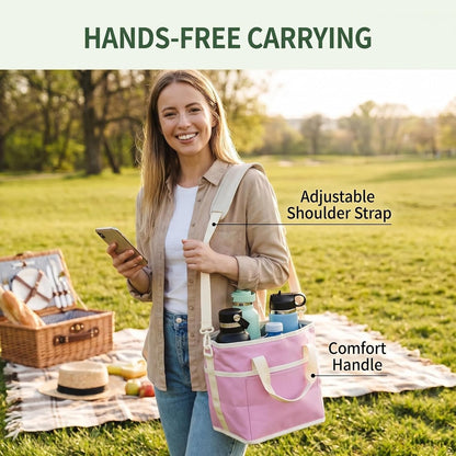 Drink Carrier Tote Bag, Water Bottle Holder with Adjustable Strap,4 Compartment Wate Drink Carrier Bag, Multiple Tumbler Holder Caddy for Coffee, Picnic, Office, Travel, Fits 4 Drinks