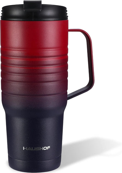 24 oz Travel Mug, Stainless Double Wall Vacuum Insulated Tumbler with Handle & Spill Proof Twist On Flip Lid and Wide Mouth, BPA Free (Navy Blue)