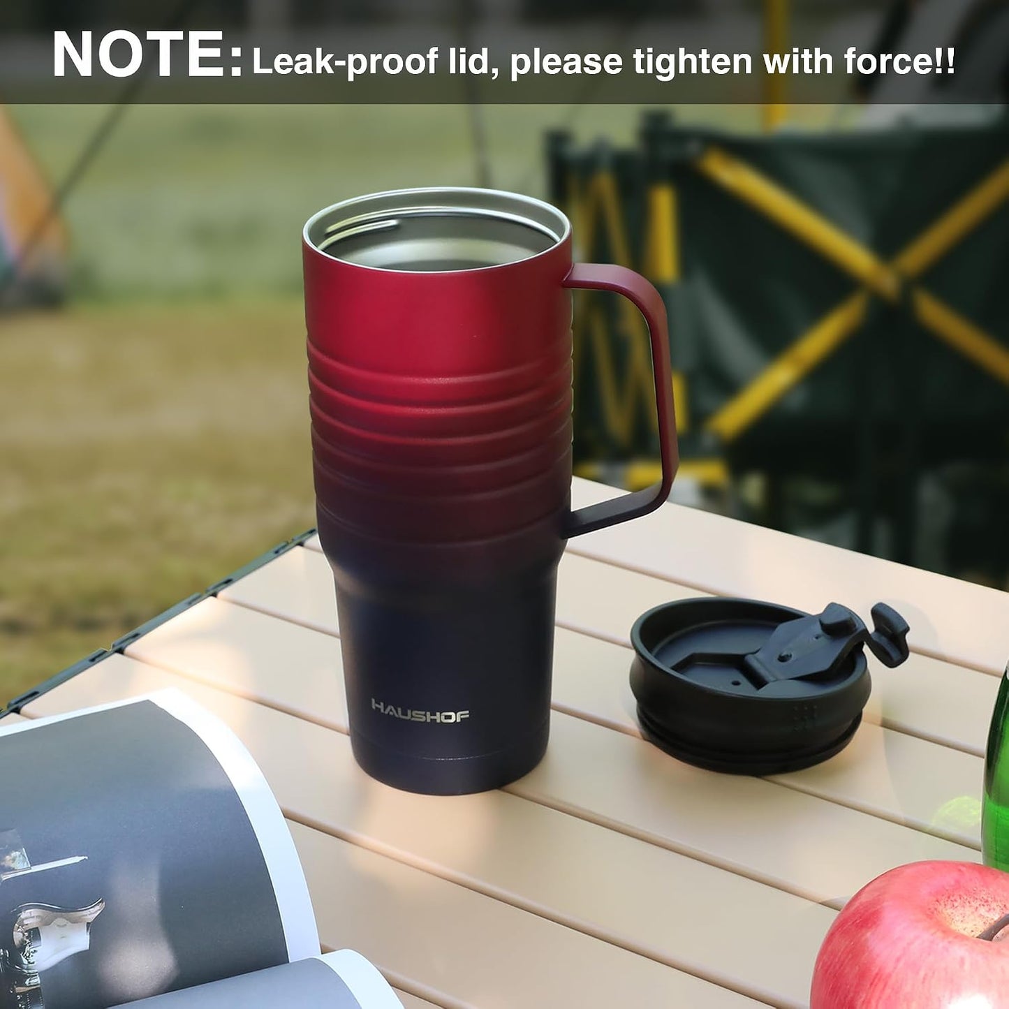 24 oz Travel Mug, Stainless Double Wall Vacuum Insulated Tumbler with Handle & Spill Proof Twist On Flip Lid and Wide Mouth, BPA Free (Navy Blue)