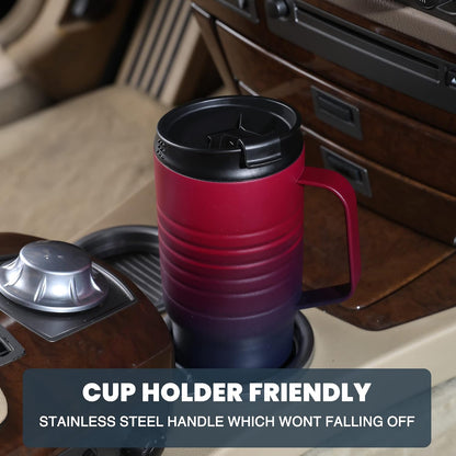 24 oz Travel Mug, Stainless Double Wall Vacuum Insulated Tumbler with Handle & Spill Proof Twist On Flip Lid and Wide Mouth, BPA Free (Navy Blue)