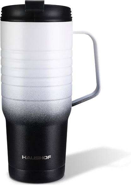 24 oz Travel Mug, Stainless Double Wall Vacuum Insulated Tumbler with Handle & Spill Proof Twist On Flip Lid and Wide Mouth, BPA Free (Navy Blue)