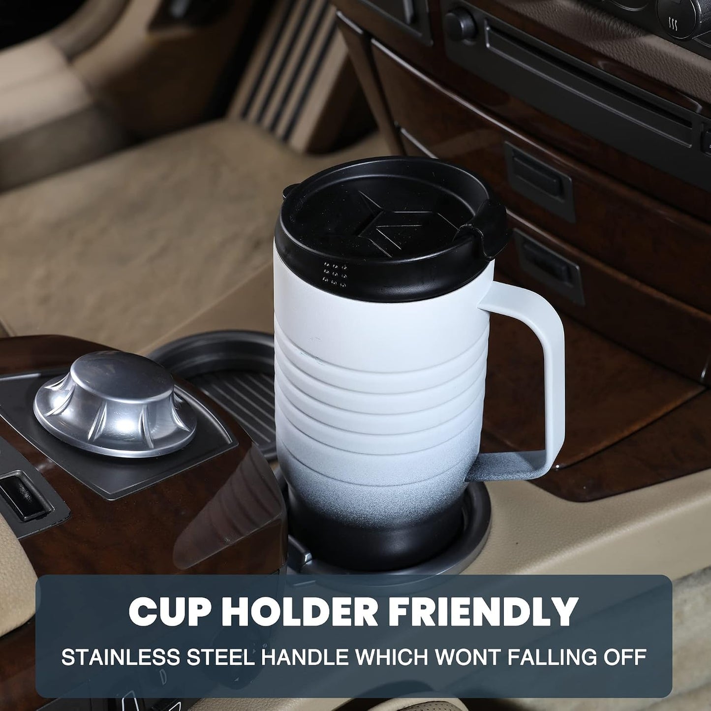 24 oz Travel Mug, Stainless Double Wall Vacuum Insulated Tumbler with Handle & Spill Proof Twist On Flip Lid and Wide Mouth, BPA Free (Navy Blue)