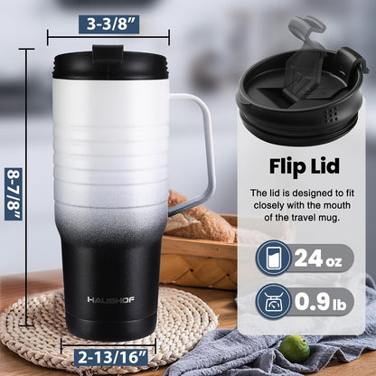 24 oz Travel Mug, Stainless Double Wall Vacuum Insulated Tumbler with Handle & Spill Proof Twist On Flip Lid and Wide Mouth, BPA Free (Navy Blue)