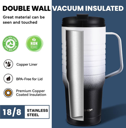 24 oz Travel Mug, Stainless Double Wall Vacuum Insulated Tumbler with Handle & Spill Proof Twist On Flip Lid and Wide Mouth, BPA Free (Navy Blue)
