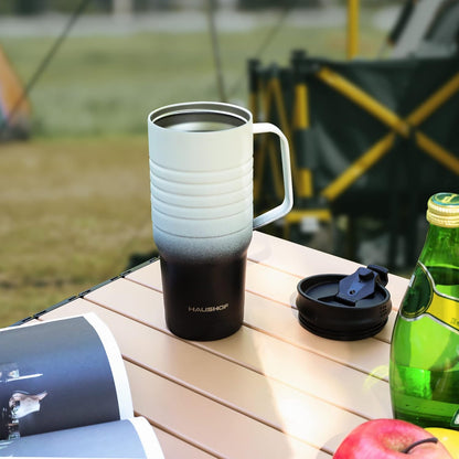 24 oz Travel Mug, Stainless Double Wall Vacuum Insulated Tumbler with Handle & Spill Proof Twist On Flip Lid and Wide Mouth, BPA Free (Navy Blue)