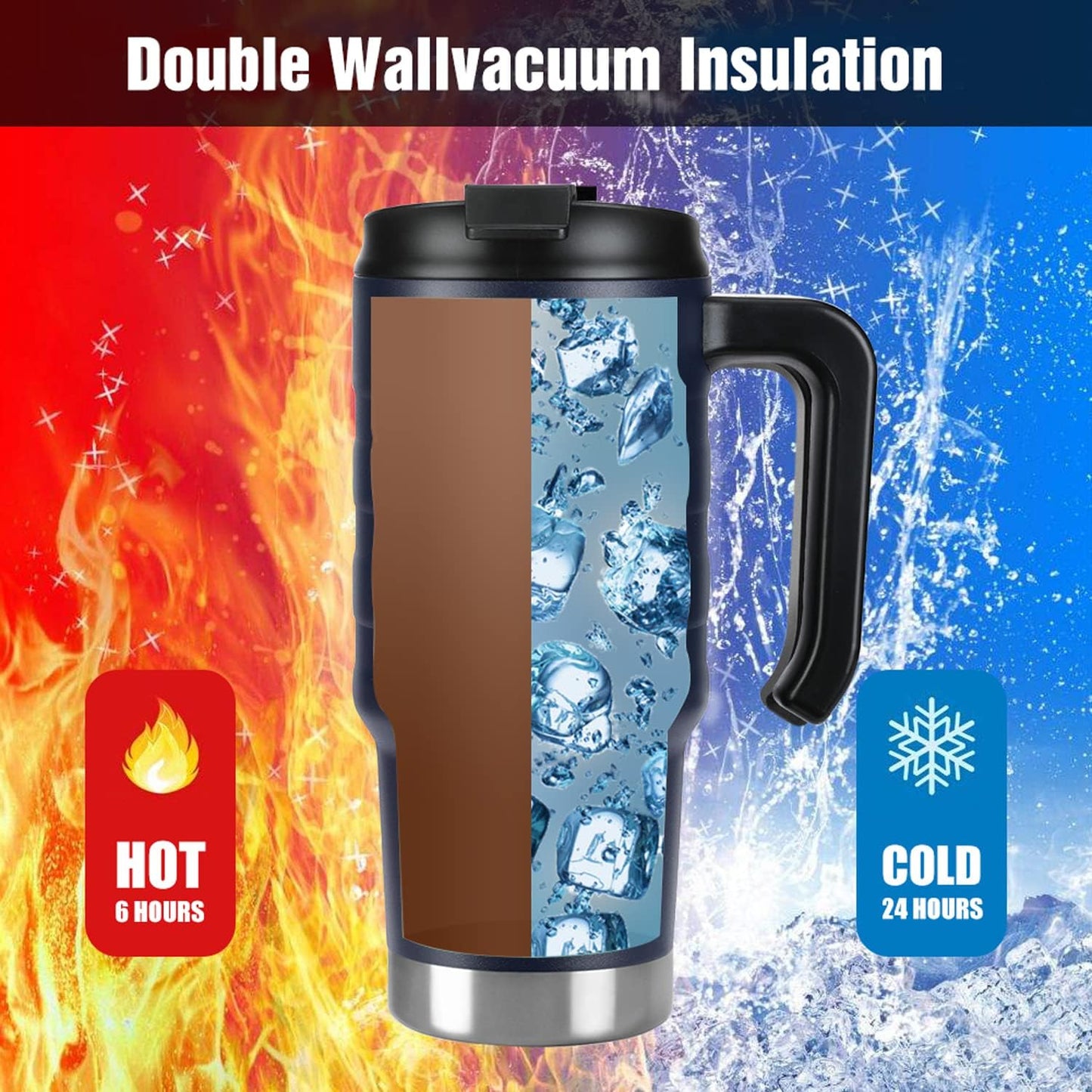 24 oz Travel Mug, Stainless Double Wall Vacuum Insulated Tumbler with Handle & Spill Proof Twist On Flip Lid and Wide Mouth, BPA Free (Navy Blue)