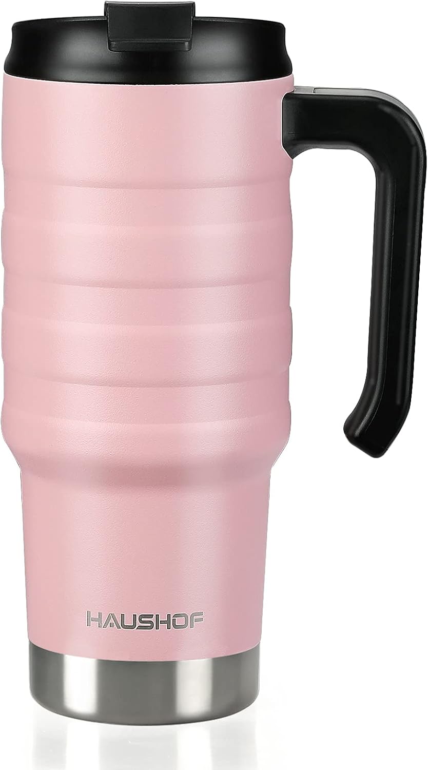 24 oz Travel Mug, Stainless Double Wall Vacuum Insulated Tumbler with Handle & Spill Proof Twist On Flip Lid and Wide Mouth, BPA Free (Navy Blue)