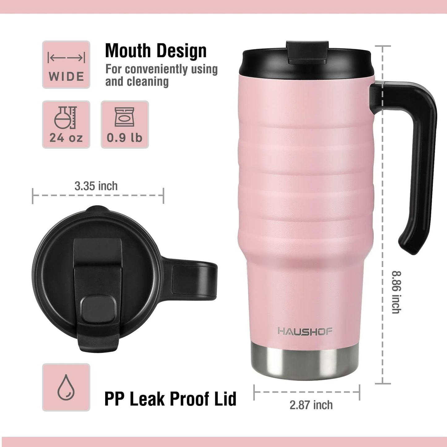 24 oz Travel Mug, Stainless Double Wall Vacuum Insulated Tumbler with Handle & Spill Proof Twist On Flip Lid and Wide Mouth, BPA Free (Navy Blue)