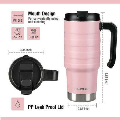 24 oz Travel Mug, Stainless Double Wall Vacuum Insulated Tumbler with Handle & Spill Proof Twist On Flip Lid and Wide Mouth, BPA Free (Navy Blue)