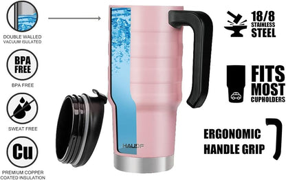 24 oz Travel Mug, Stainless Double Wall Vacuum Insulated Tumbler with Handle & Spill Proof Twist On Flip Lid and Wide Mouth, BPA Free (Navy Blue)