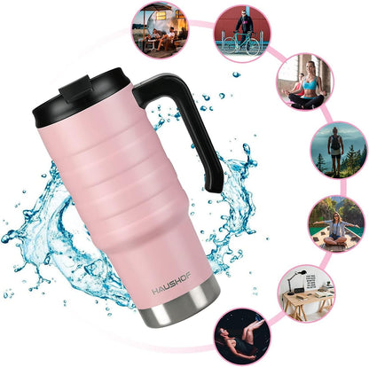 24 oz Travel Mug, Stainless Double Wall Vacuum Insulated Tumbler with Handle & Spill Proof Twist On Flip Lid and Wide Mouth, BPA Free (Navy Blue)