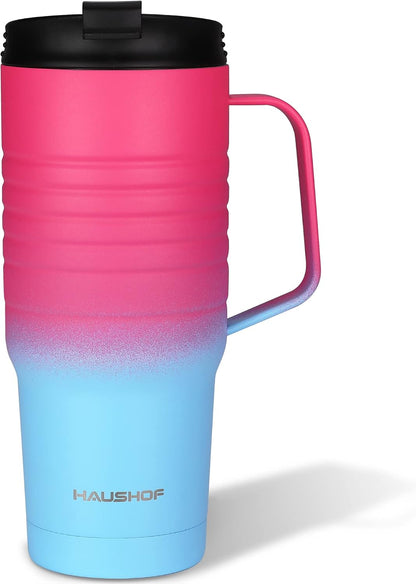 24 oz Travel Mug, Stainless Double Wall Vacuum Insulated Tumbler with Handle & Spill Proof Twist On Flip Lid and Wide Mouth, BPA Free (Navy Blue)